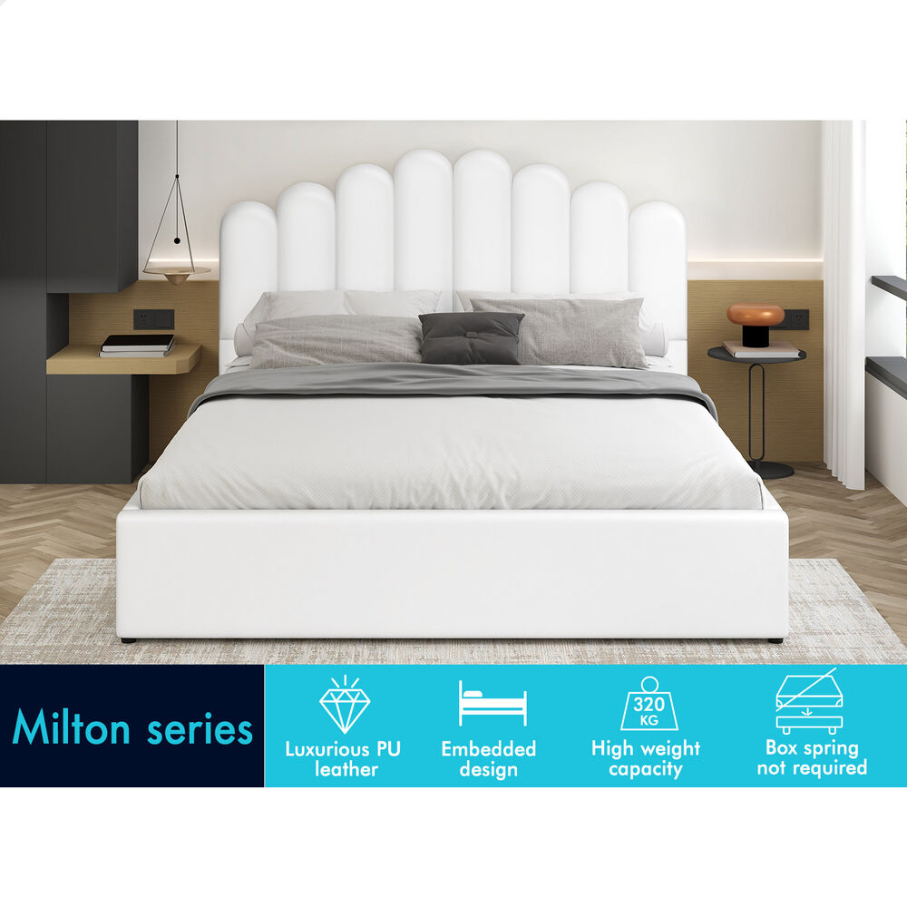 Roswell Faux Leather Gas Lift Bed White