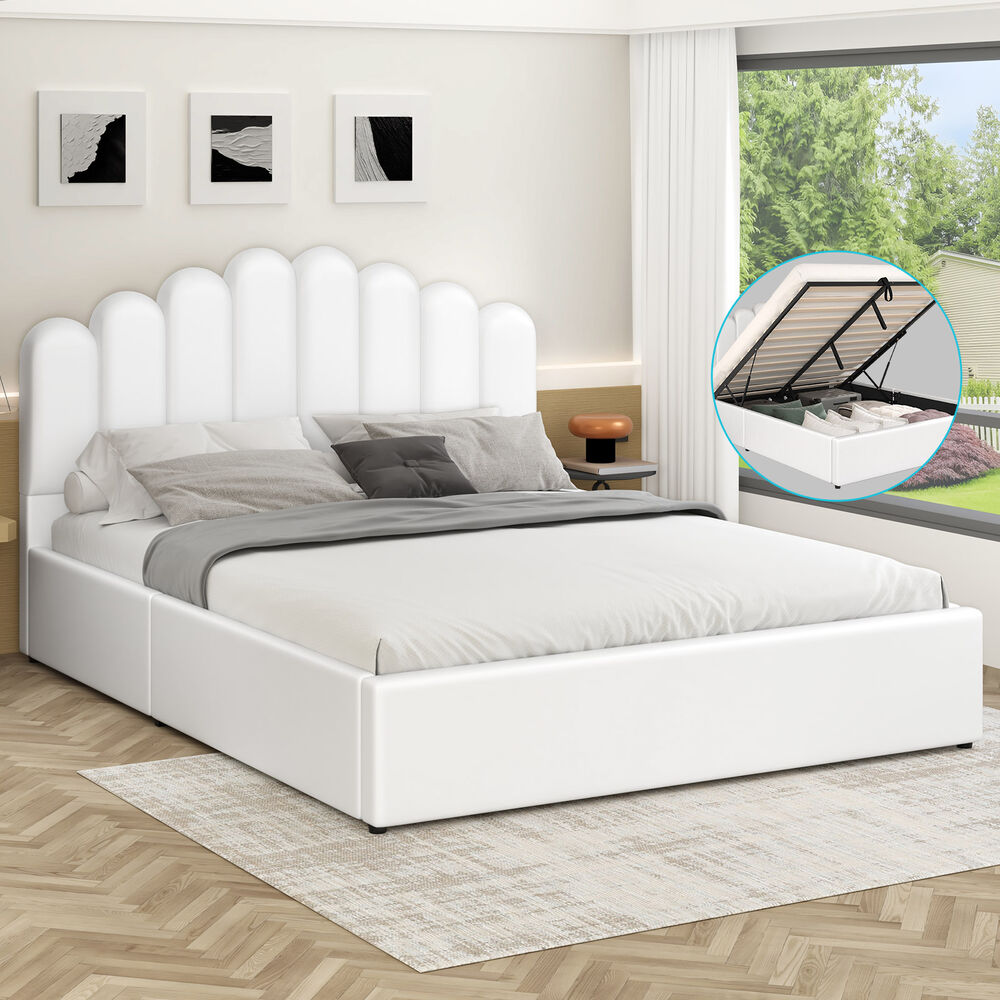 Roswell Faux Leather Gas Lift Bed White