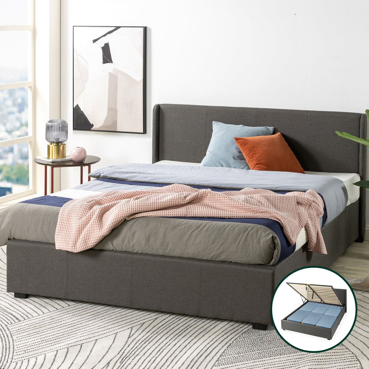 Maddon Gas Lift Bed Frame -  Queen | Dark Grey