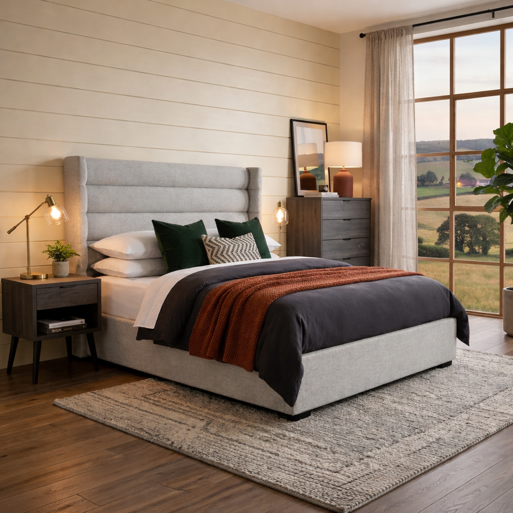 Mosman Gas Lift Upholstered King Bed Frame
