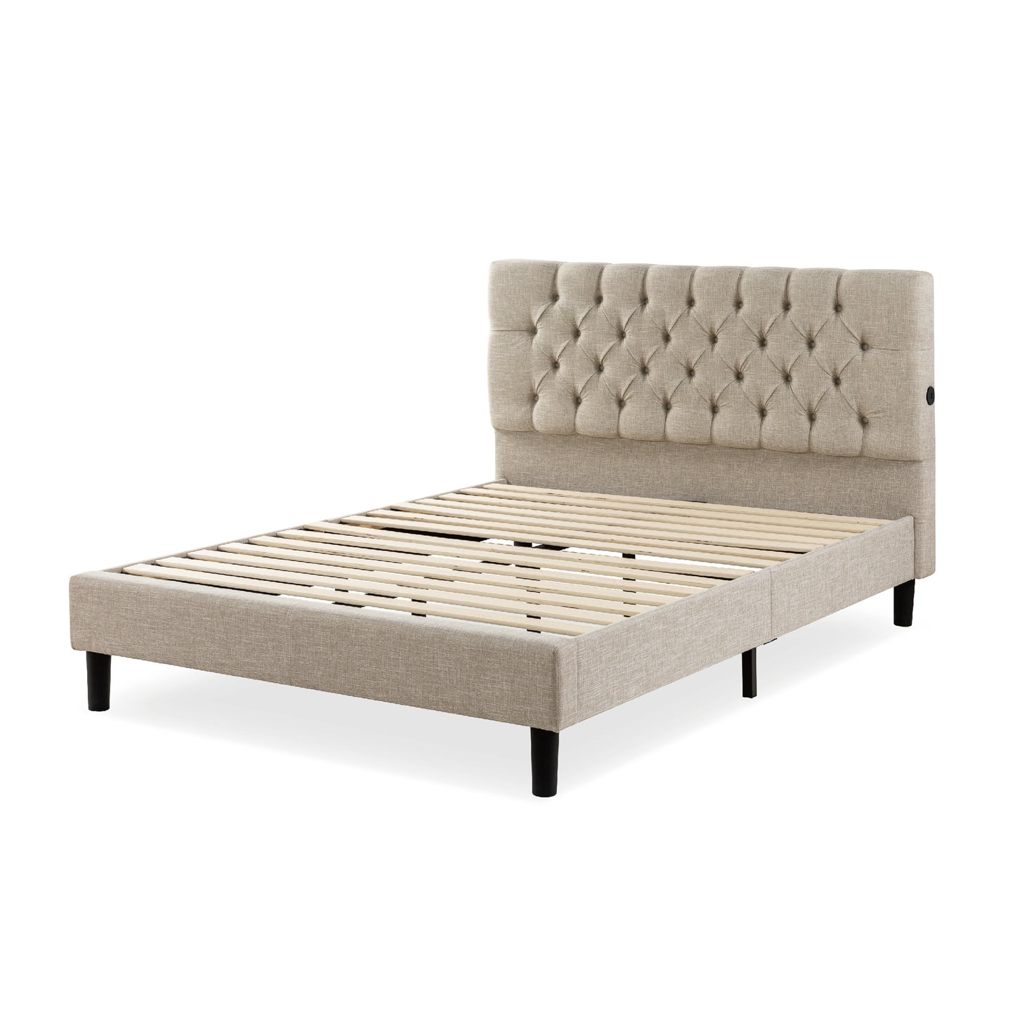 Essentials Tufted Double Bed Frame with USB