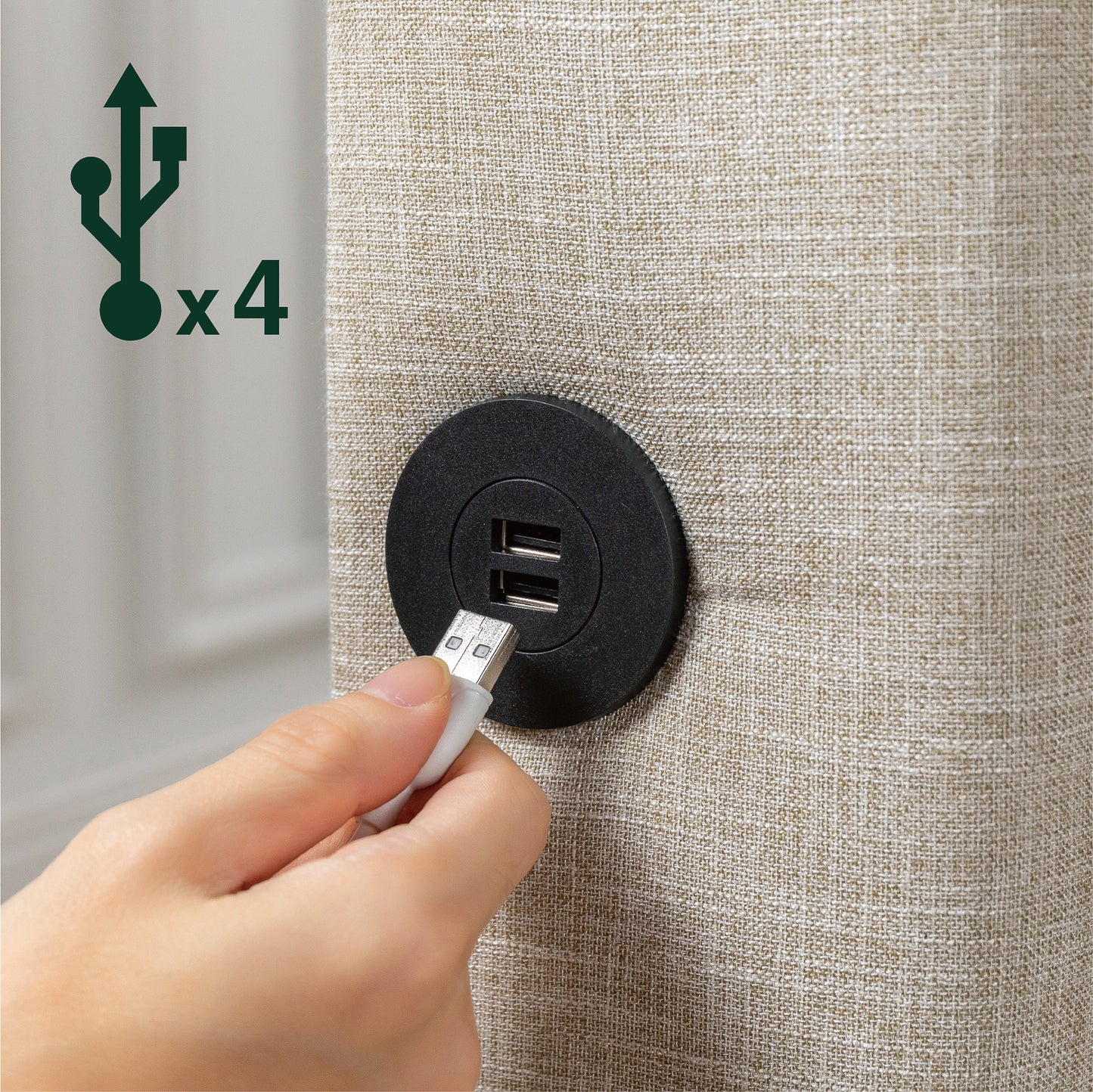 Essentials Tufted Double Bed Frame with USB