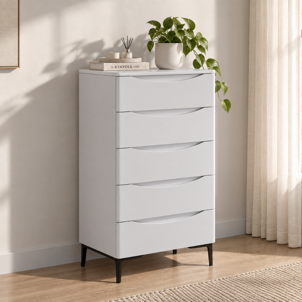Patras Tallboy 5 Drawer White