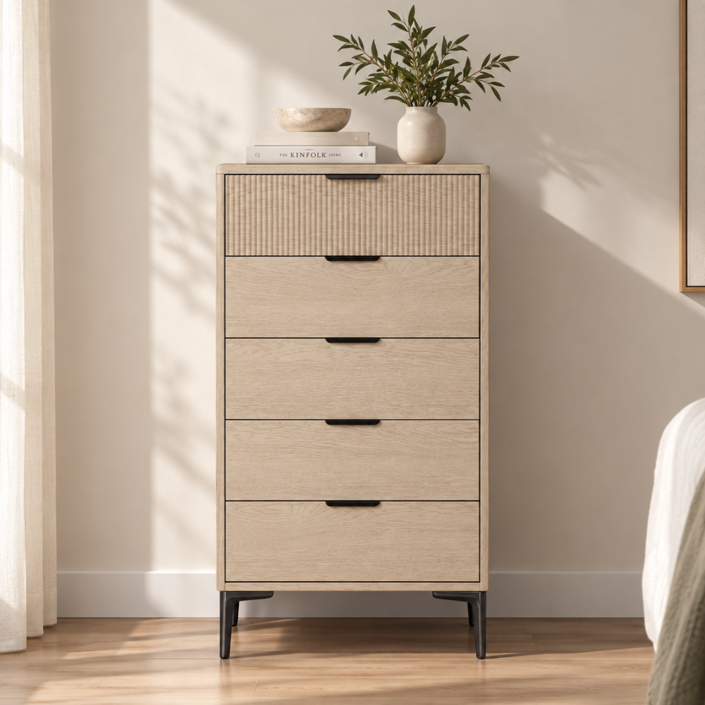 Rhodes Tallboy 5 Drawer Oak