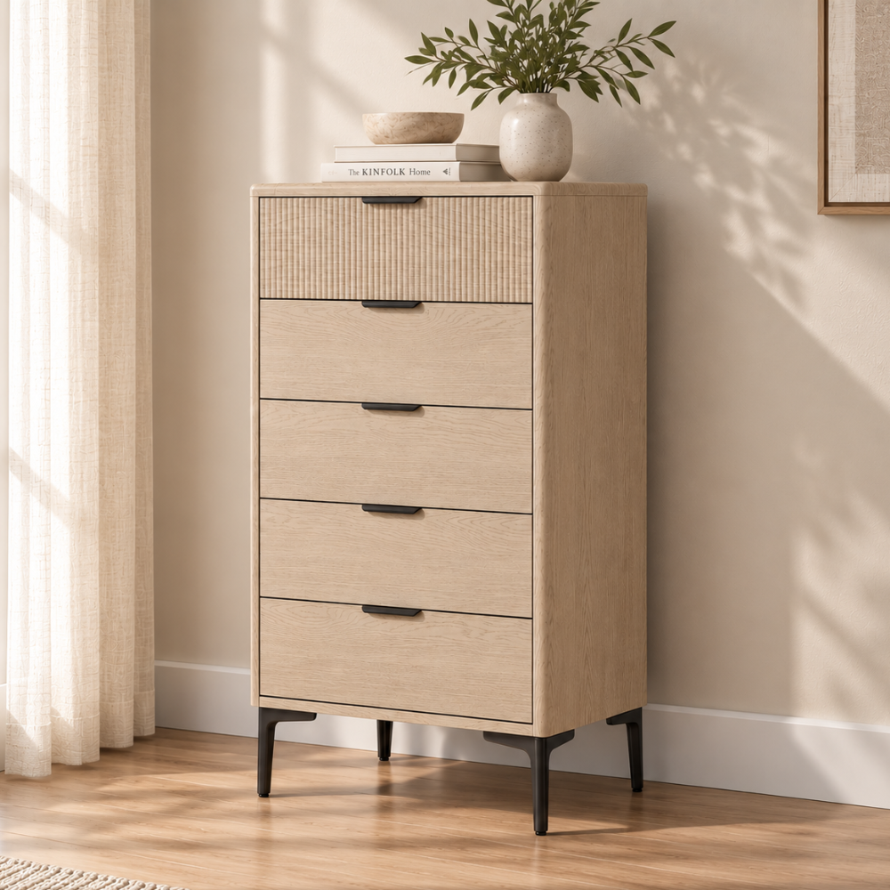 Rhodes Tallboy 5 Drawer Oak