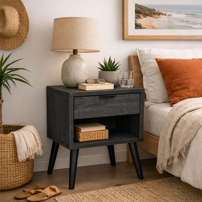 Rio 1 Drawer Bedside Table Charcoal