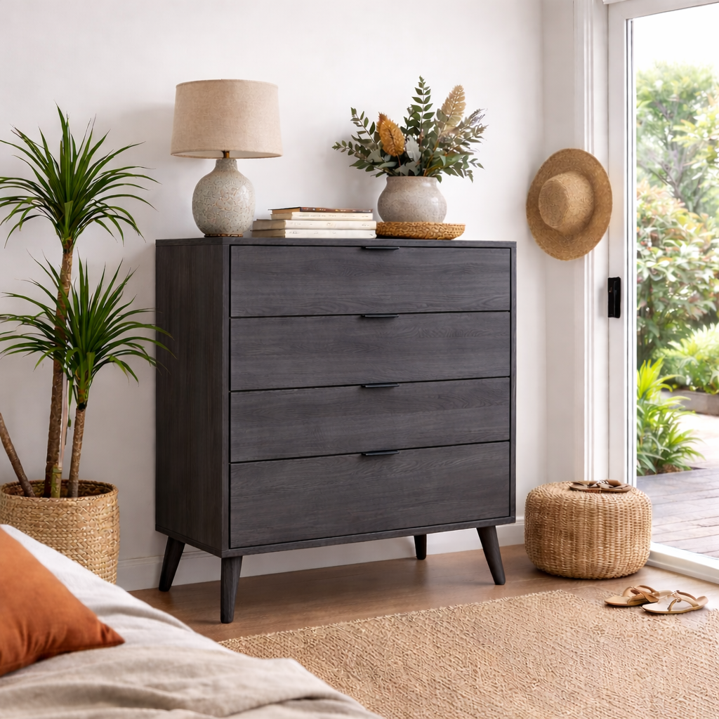 Rio 4 Drawer Tallboy Chest Charcoal