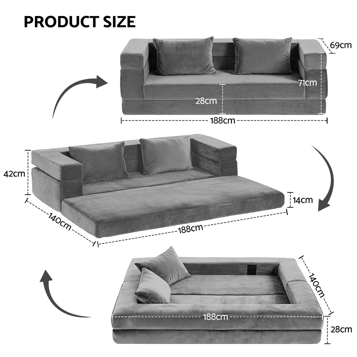 Serrano Double Sofa Bed Grey