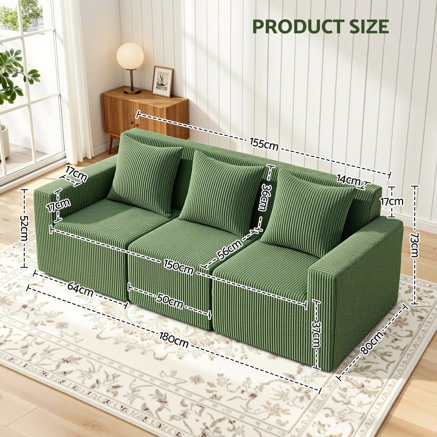 Virello 3-Seater Sofa Green