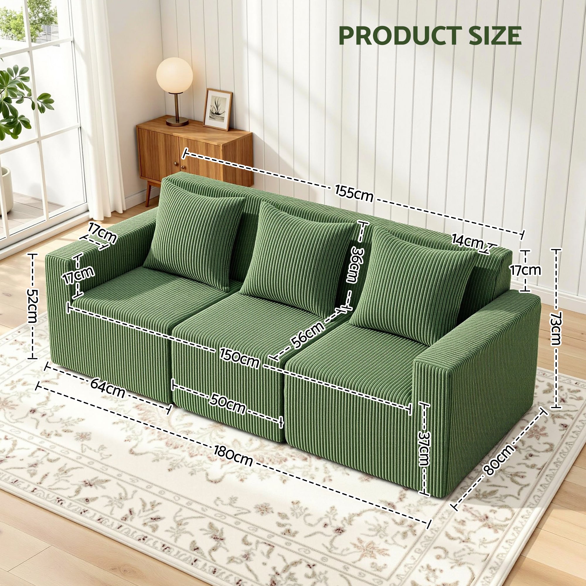 Virello 3-Seater Sofa Green