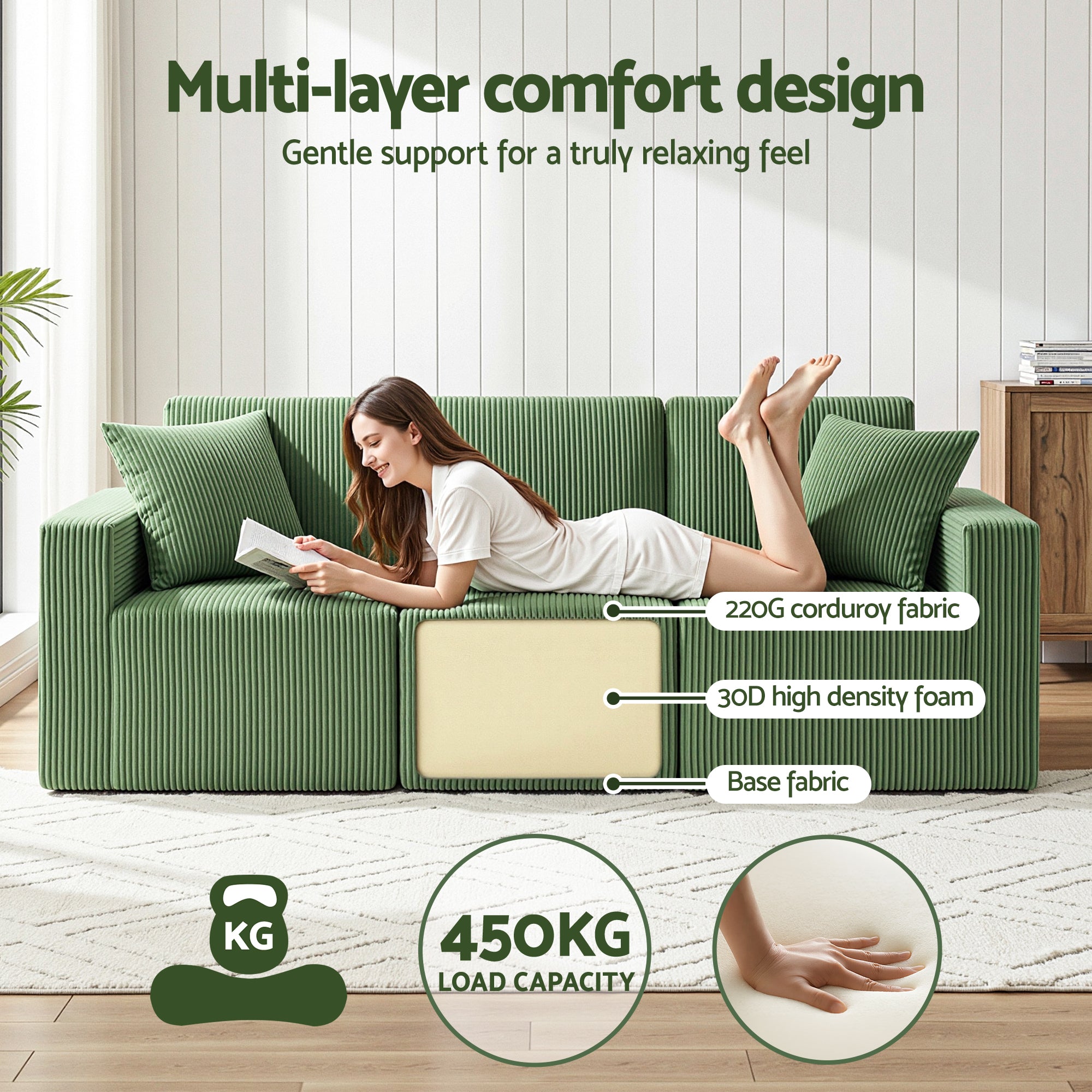 Virello 3-Seater Sofa Green