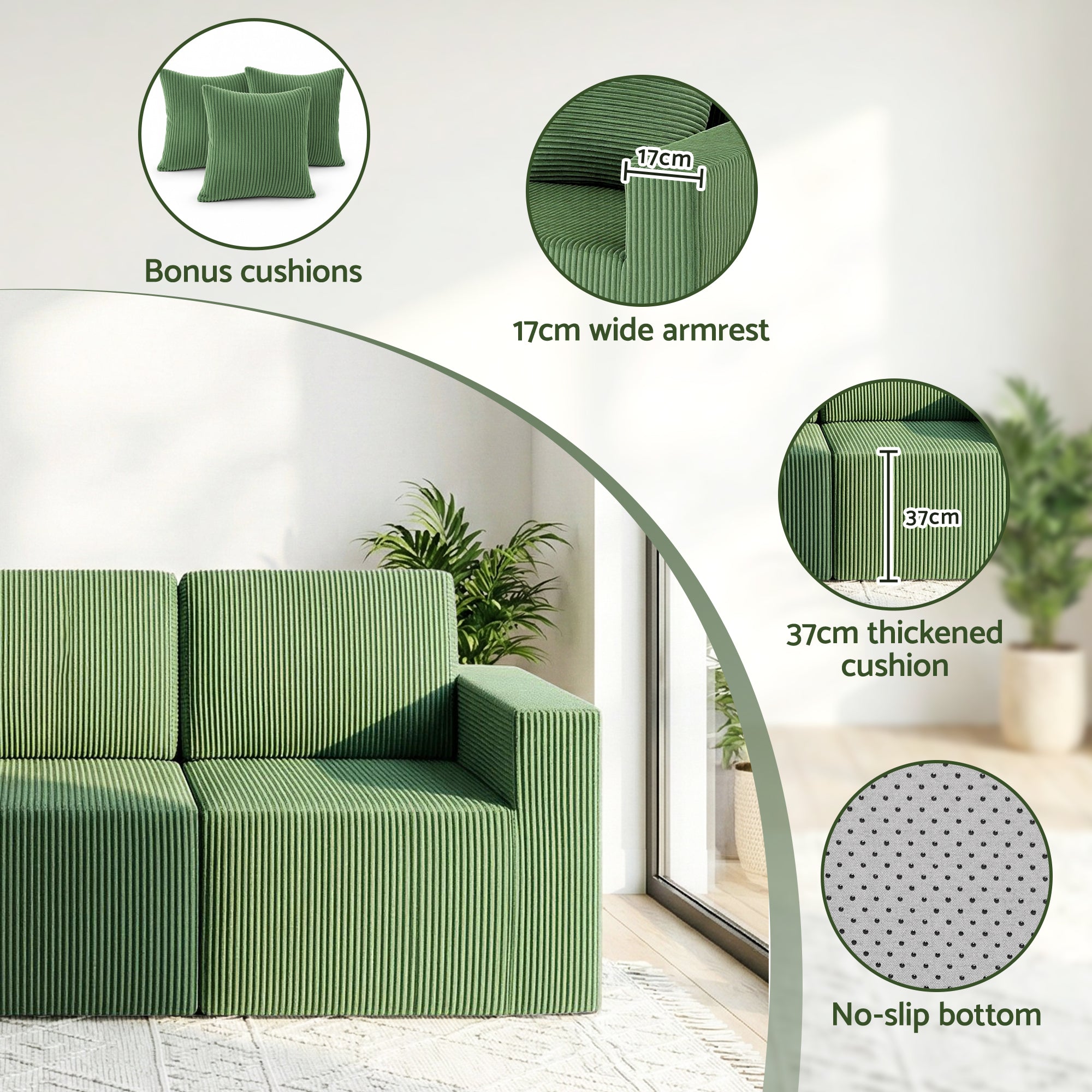 Virello 3-Seater Sofa Green