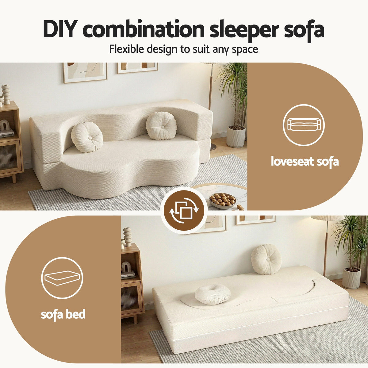 Auren 2-Seater Sofa Bed Beige