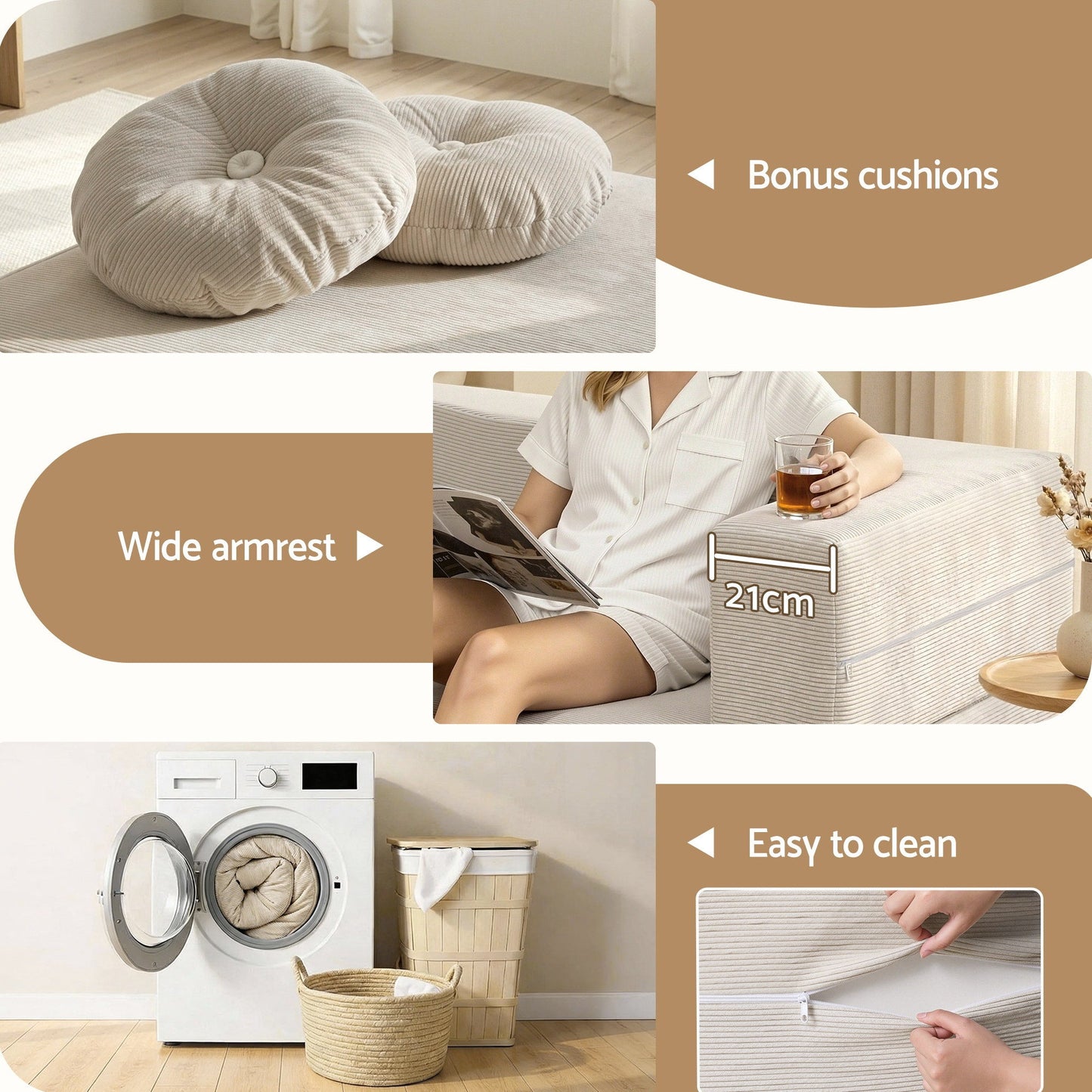 Auren 2-Seater Sofa Bed Beige