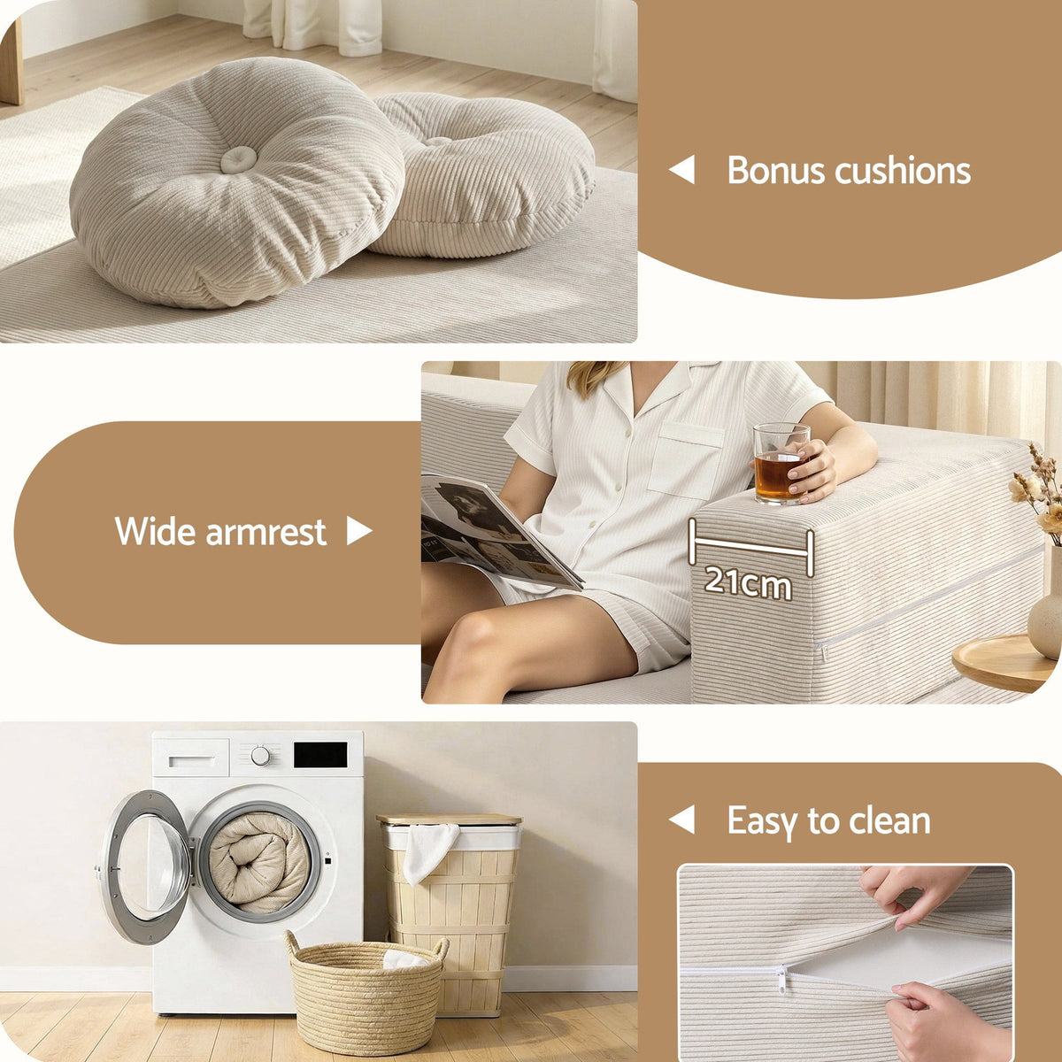 Auren 2-Seater Sofa Bed Beige