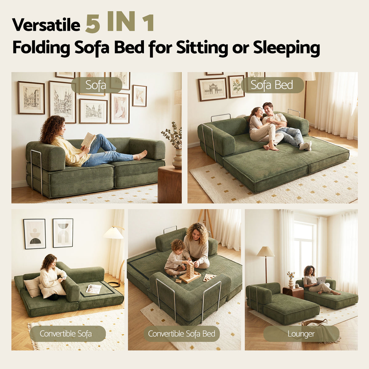 Calder 2-Seater Sofa Bed Green