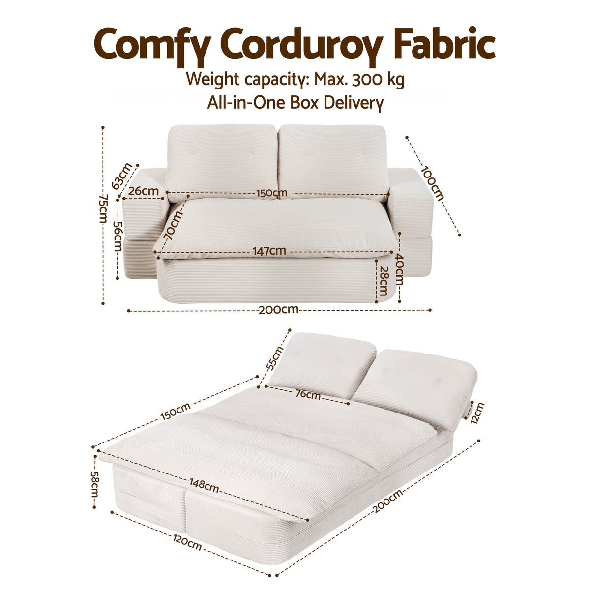 Cove 2-Seater Sofa Bed Beige