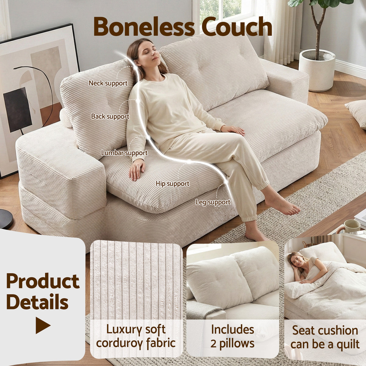 Cove 2-Seater Sofa Bed Beige