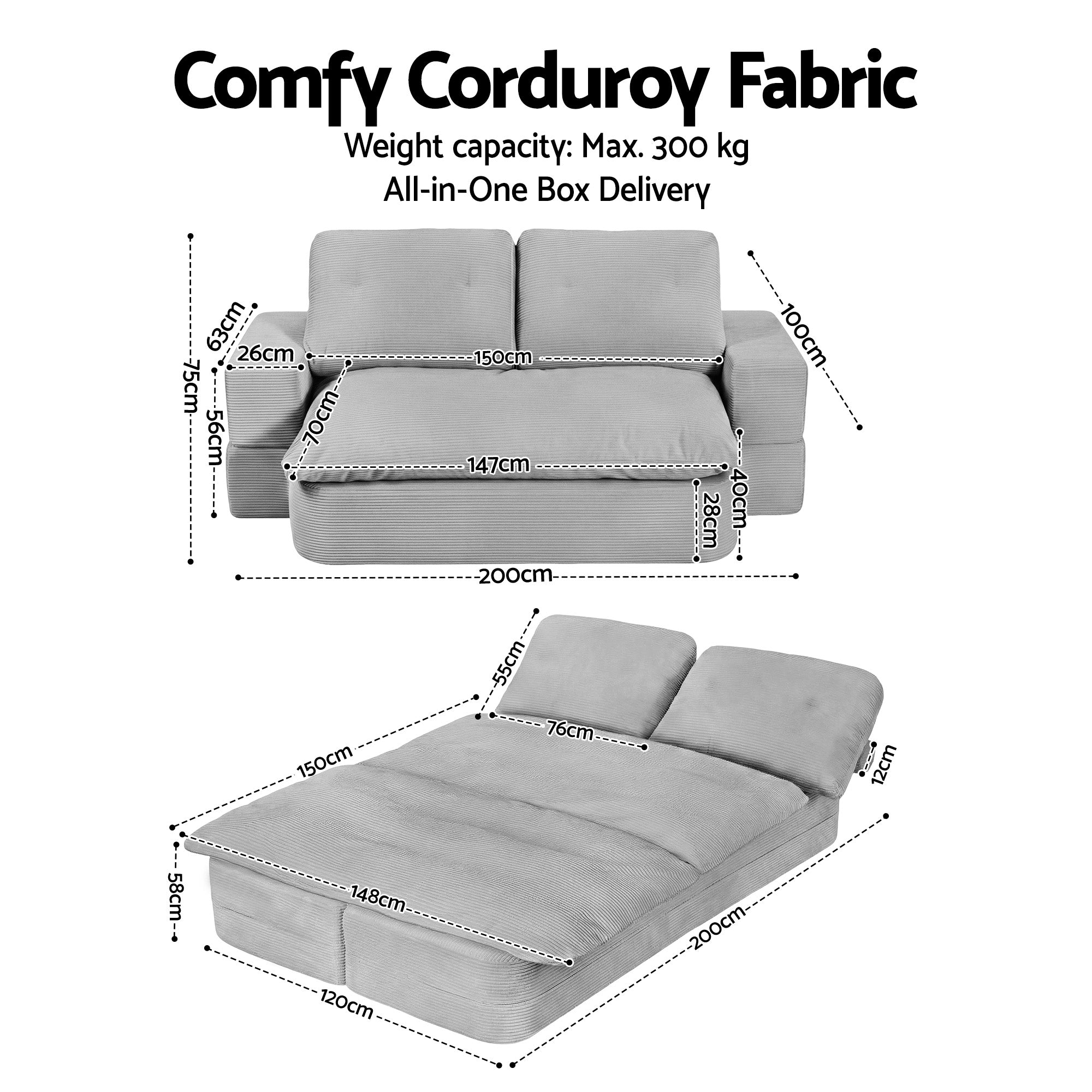 Cove 2-Seater Sofa Bed Grey