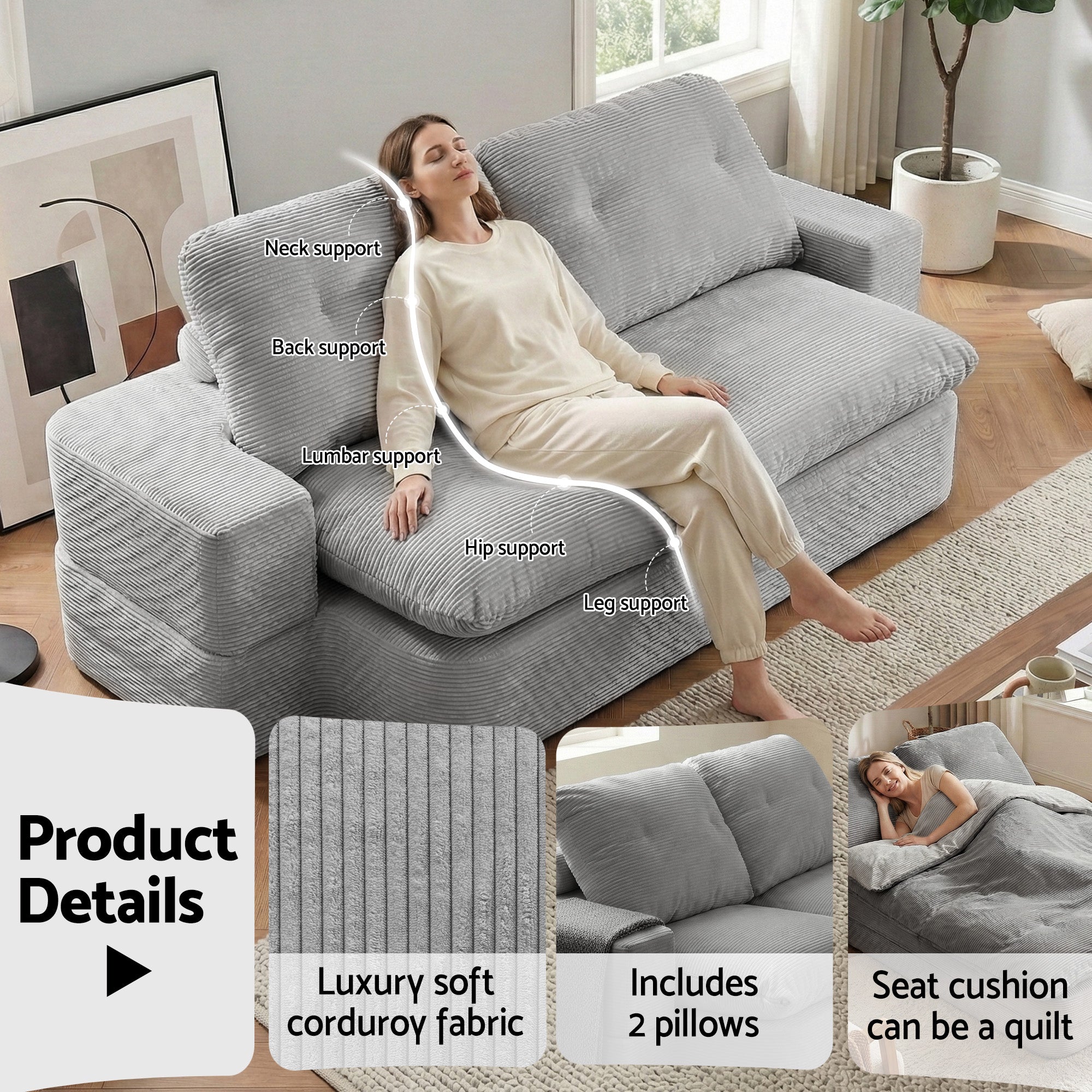 Cove 2-Seater Sofa Bed Grey