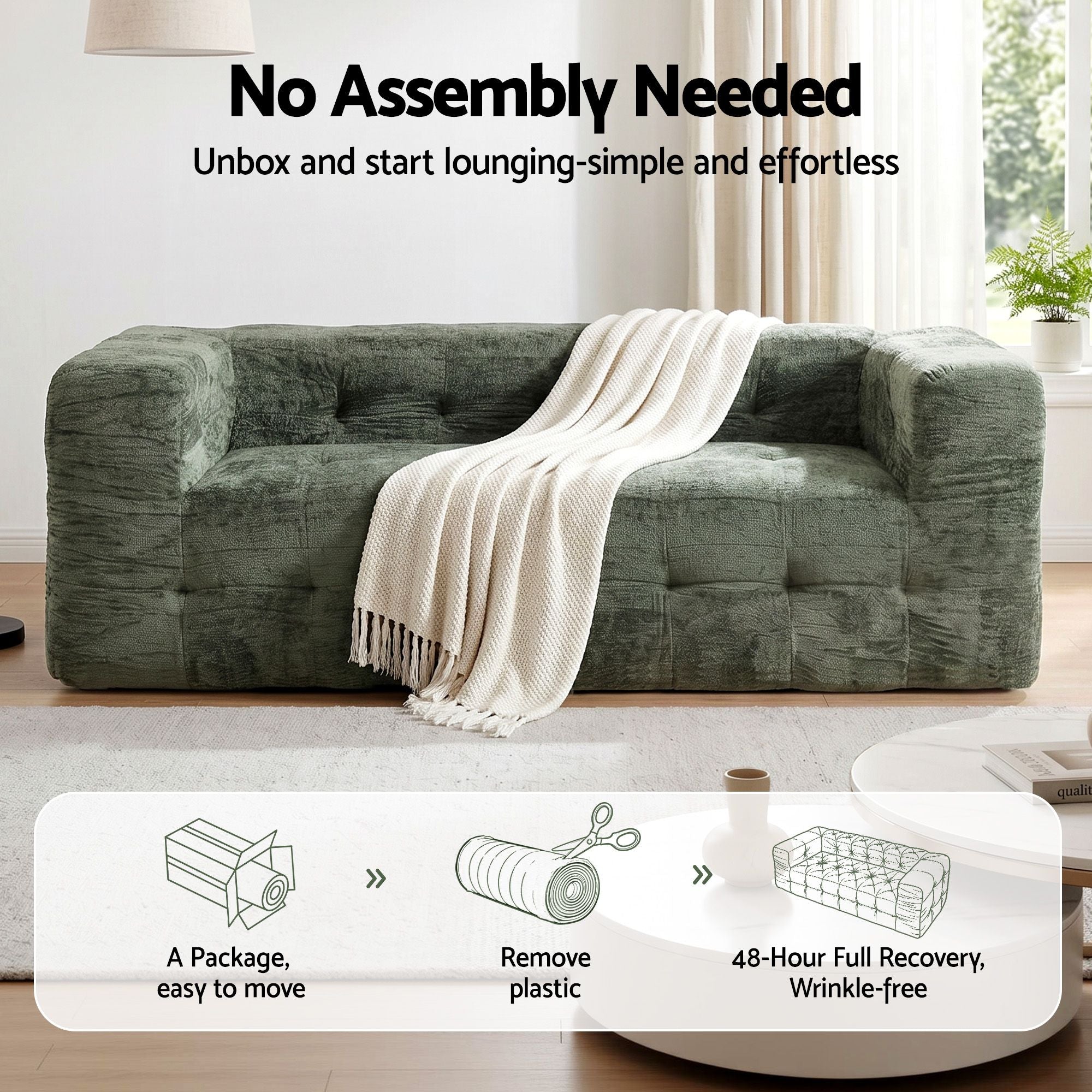 Mickey 3 seater Chenille Sofa Bed Green