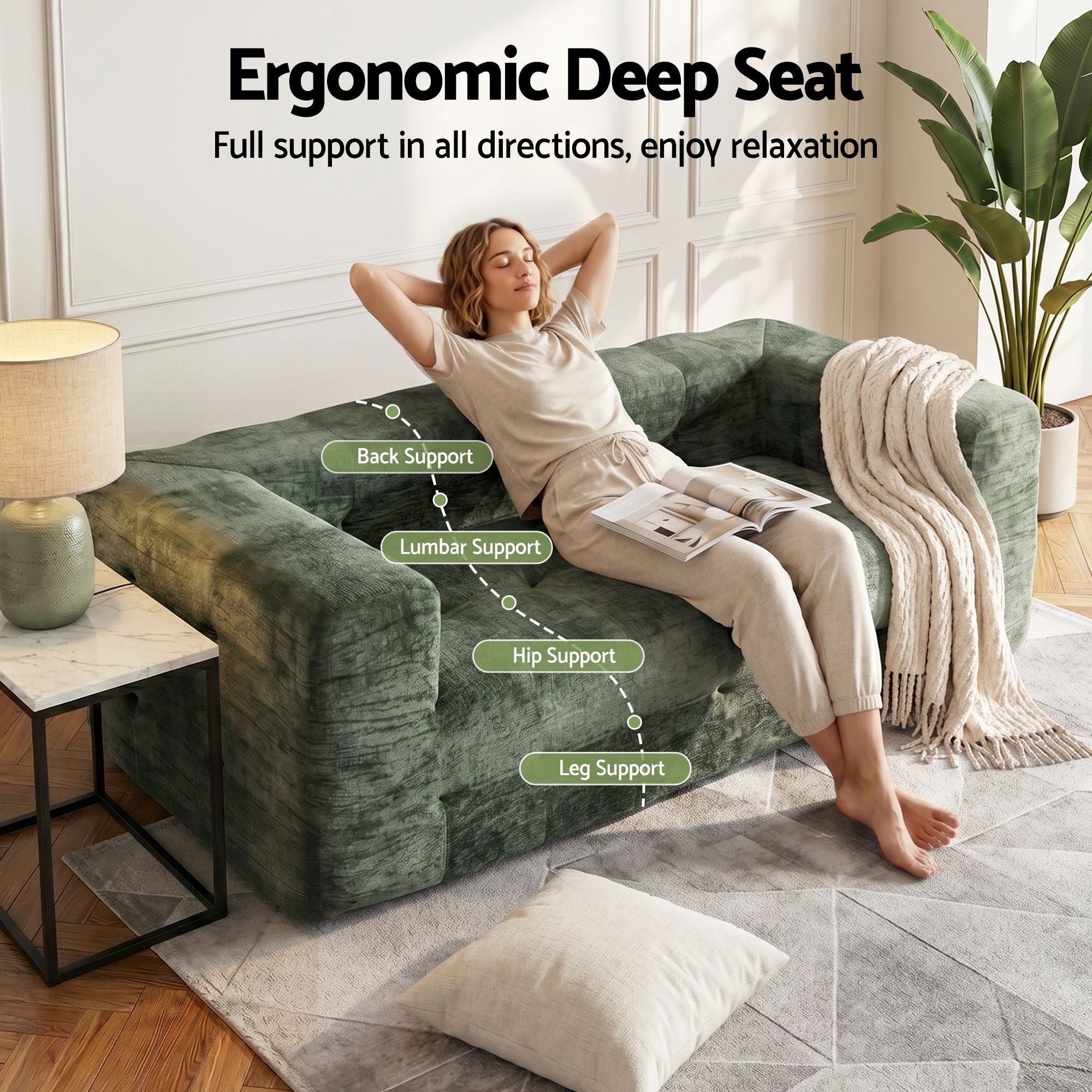 Mickey 3 seater Chenille Sofa Bed Green