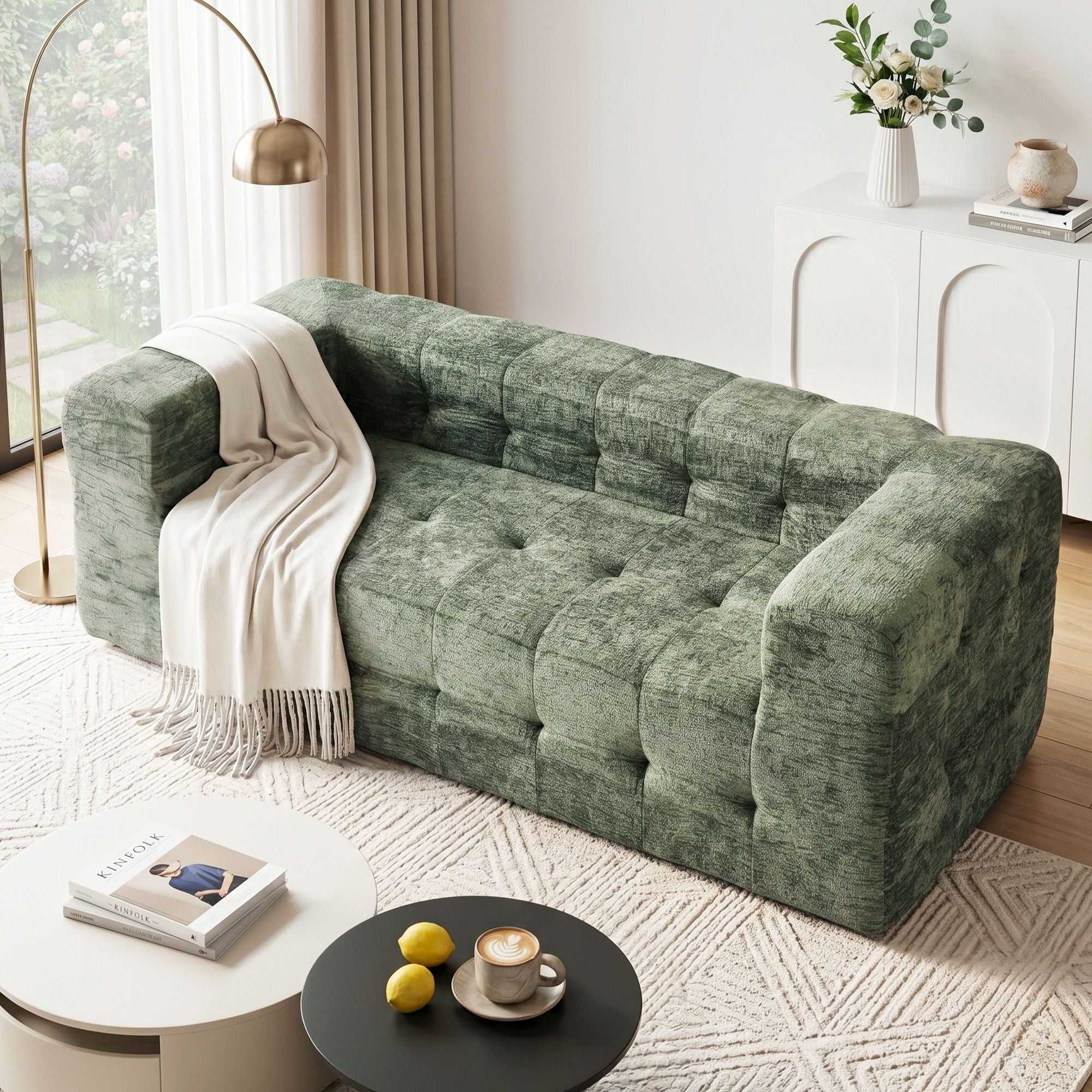 Mickey 3 seater Chenille Sofa Bed Green