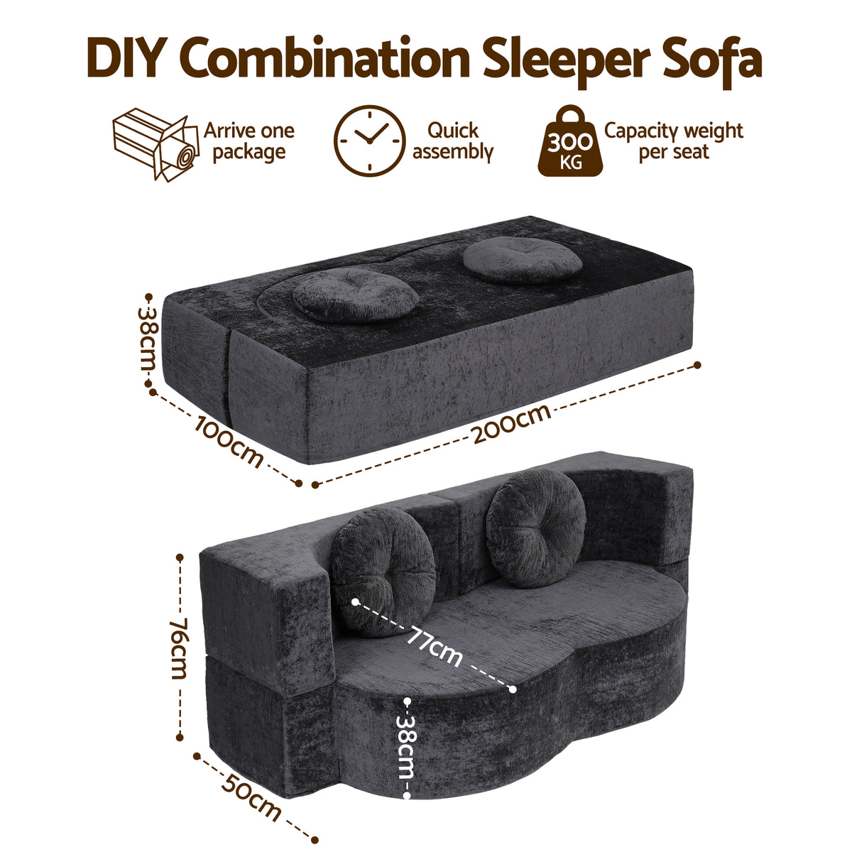 Luca 2-Seater Sofa Bed Grey