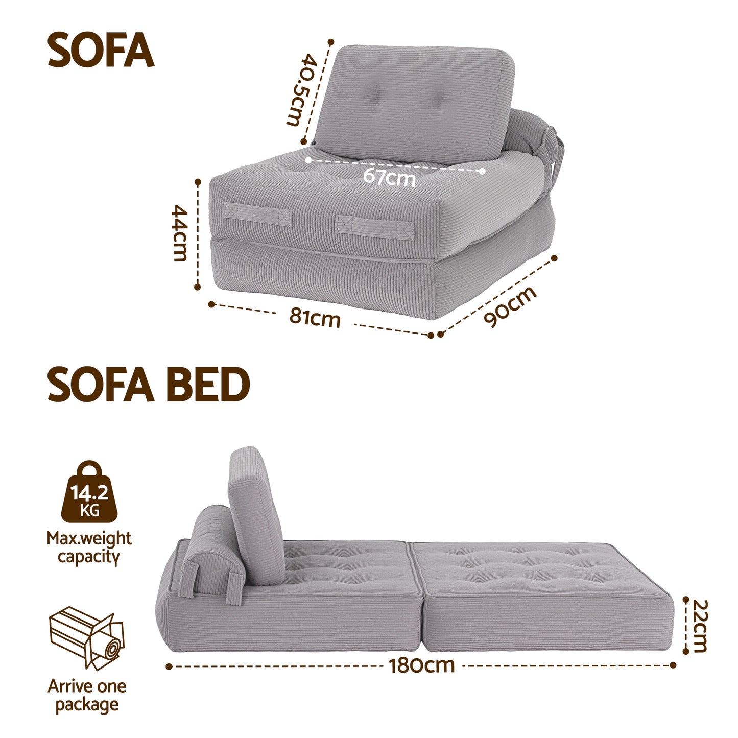 Harlem 1-Seater Sofa Bed Grey