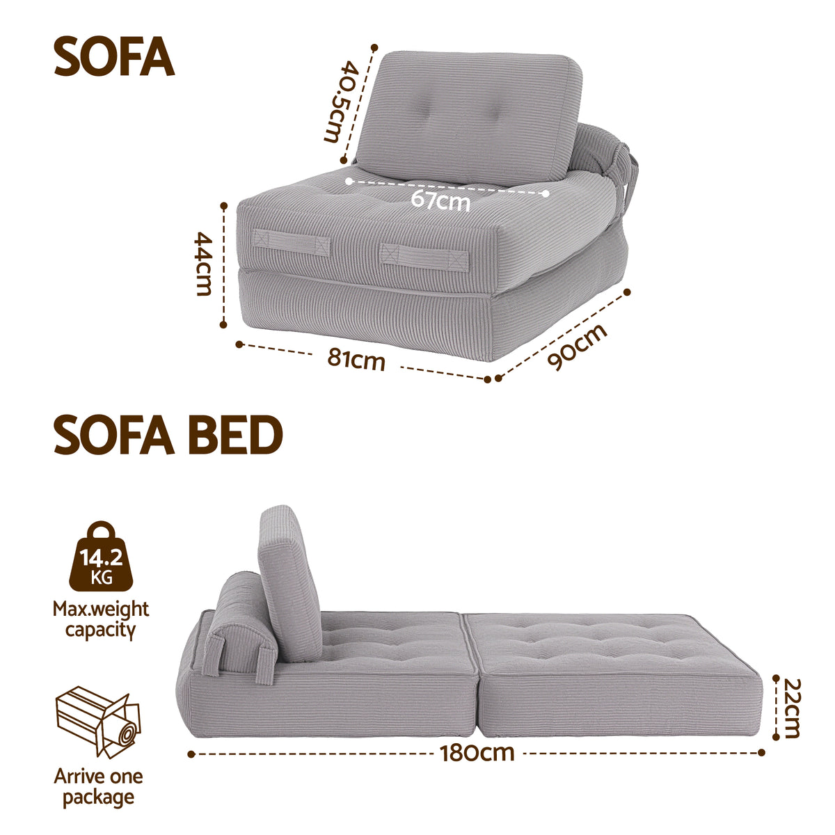 Harlem 1-Seater Sofa Bed Grey