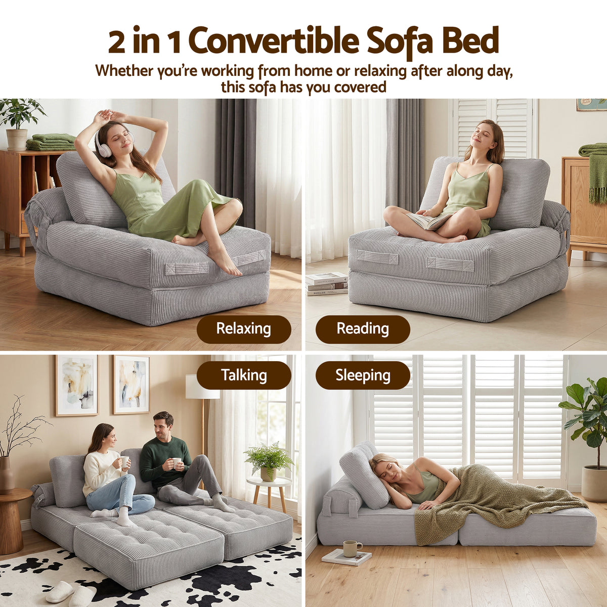 Harlem 1-Seater Sofa Bed Grey