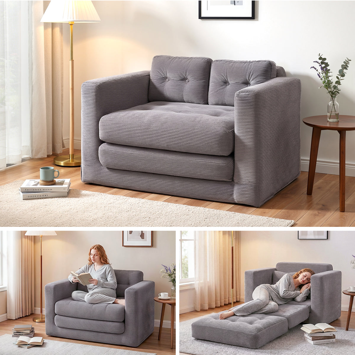 Harlem 2-Seater Sofa Bed Grey