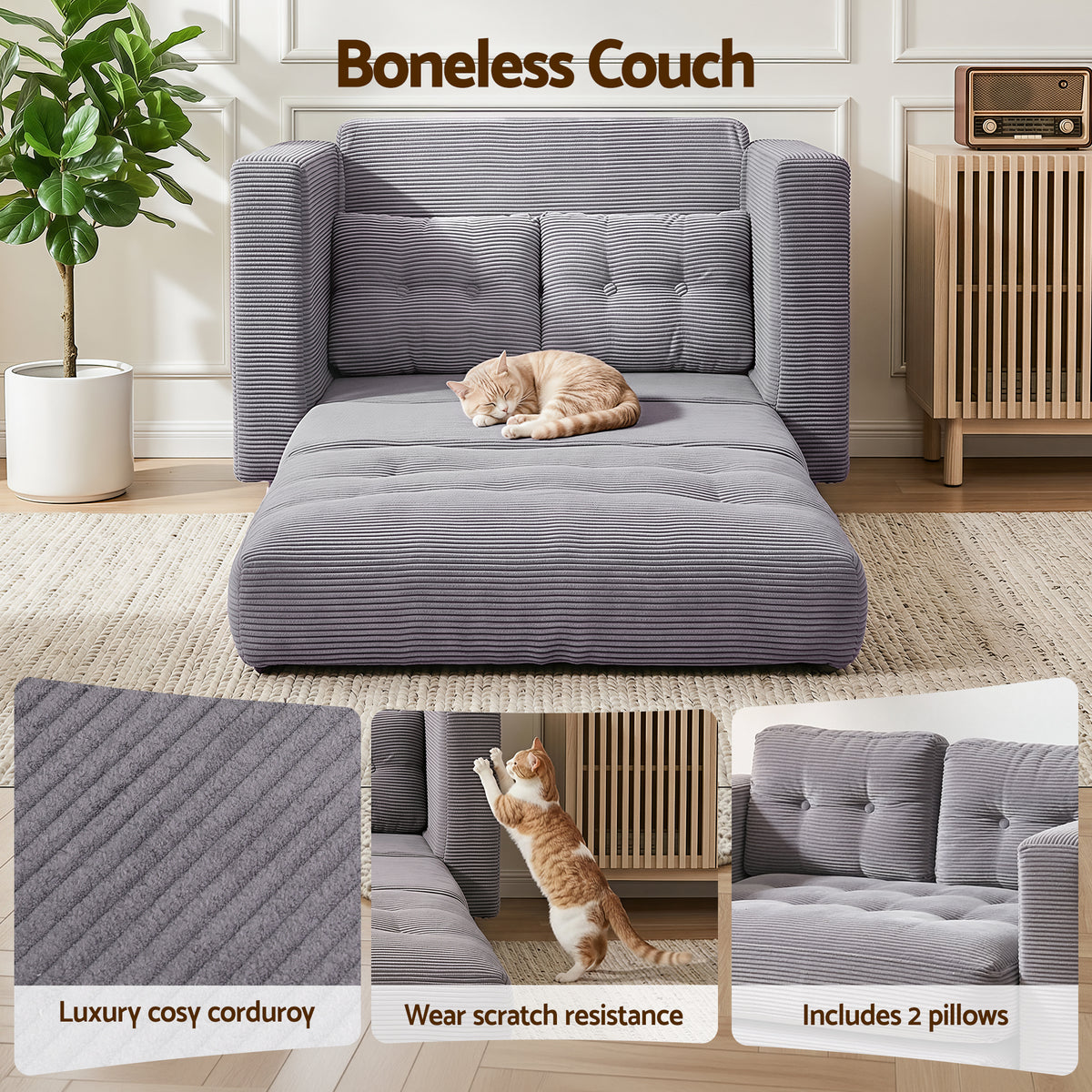 Harlem 2-Seater Sofa Bed Grey