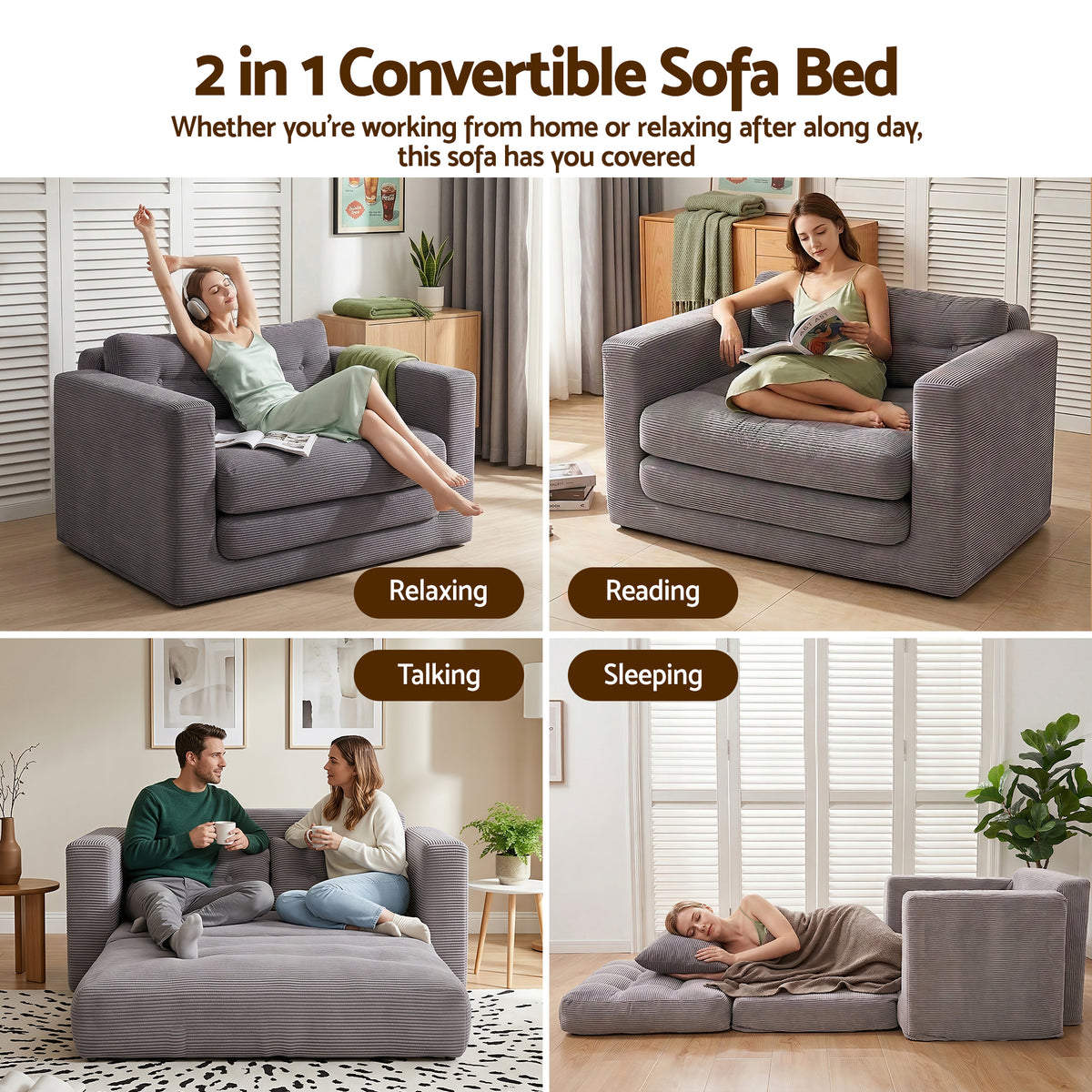 Harlem 2-Seater Sofa Bed Grey