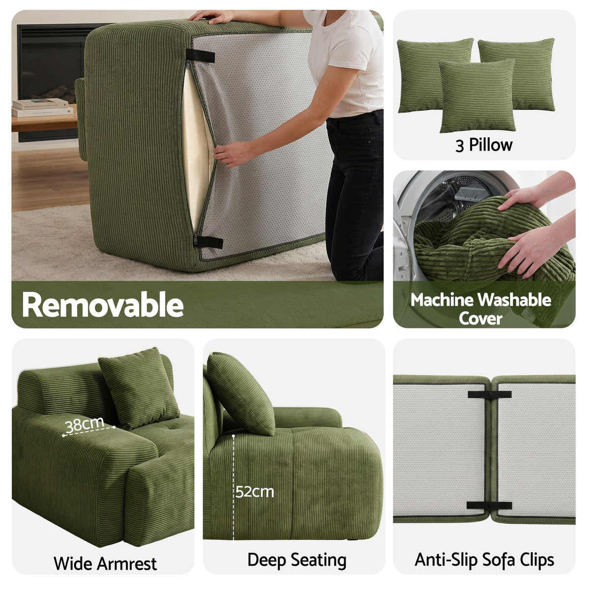 Valerio 4-seater Sofa Bed Green