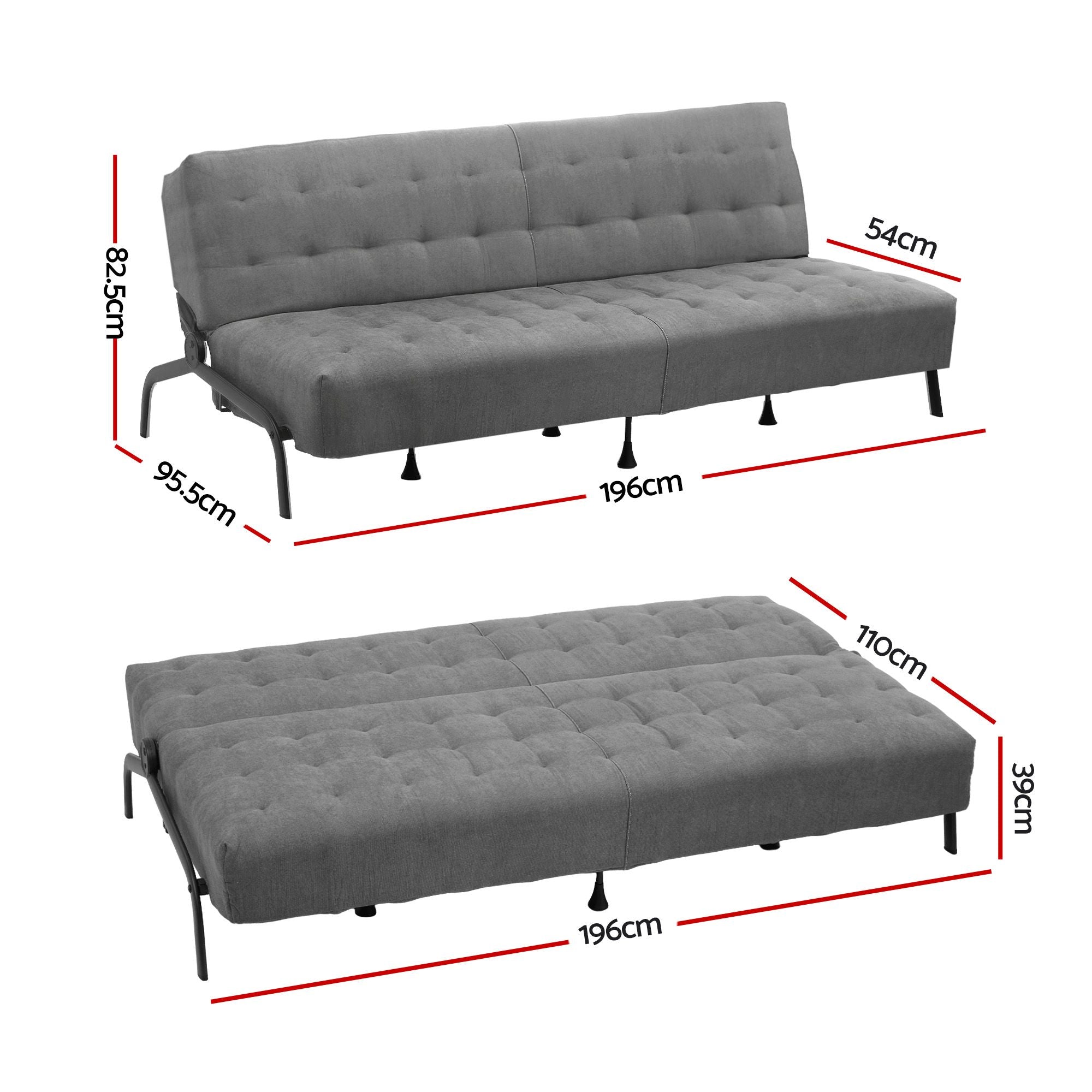 Levi 3 Seater Sofa Bed Grey
