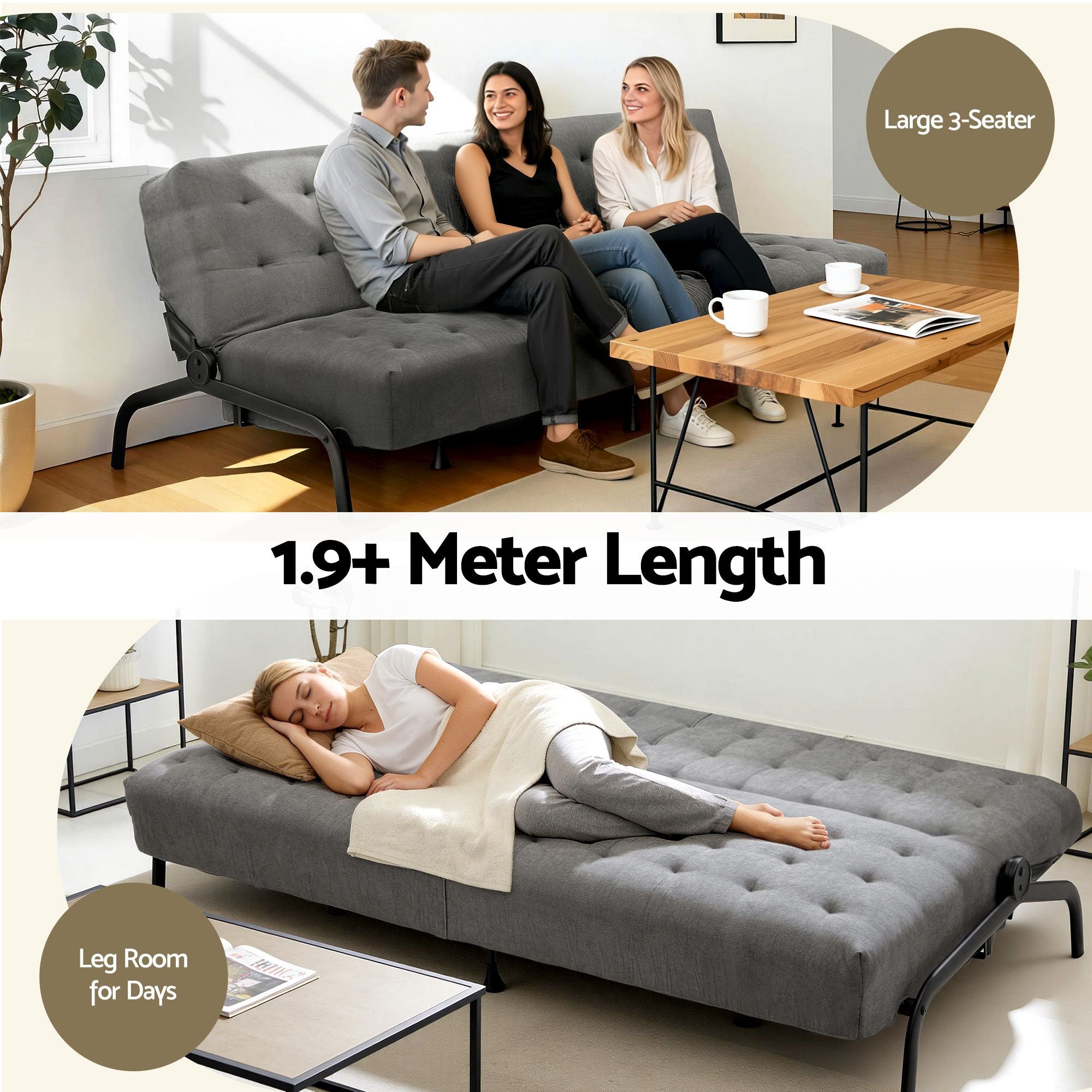 Levi 3 Seater Sofa Bed Grey