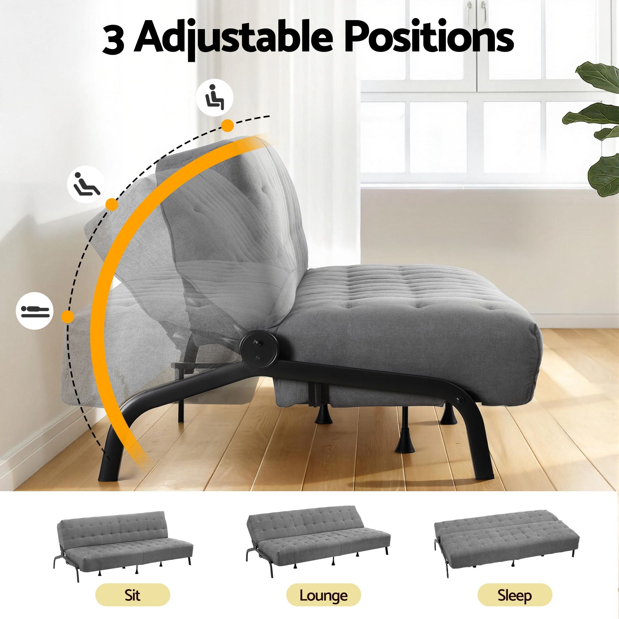 Levi 3 Seater Sofa Bed Grey