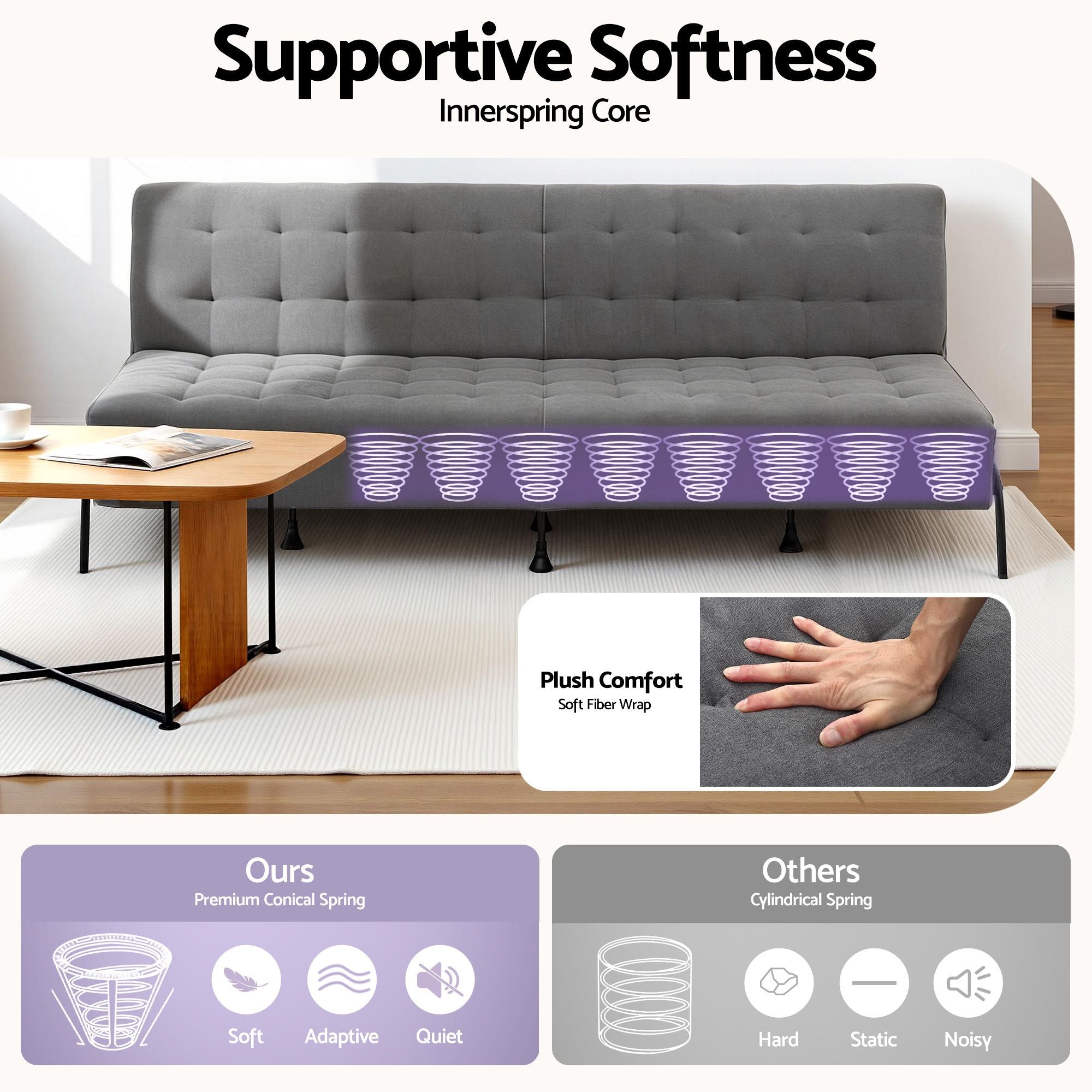 Levi 3 Seater Sofa Bed Grey