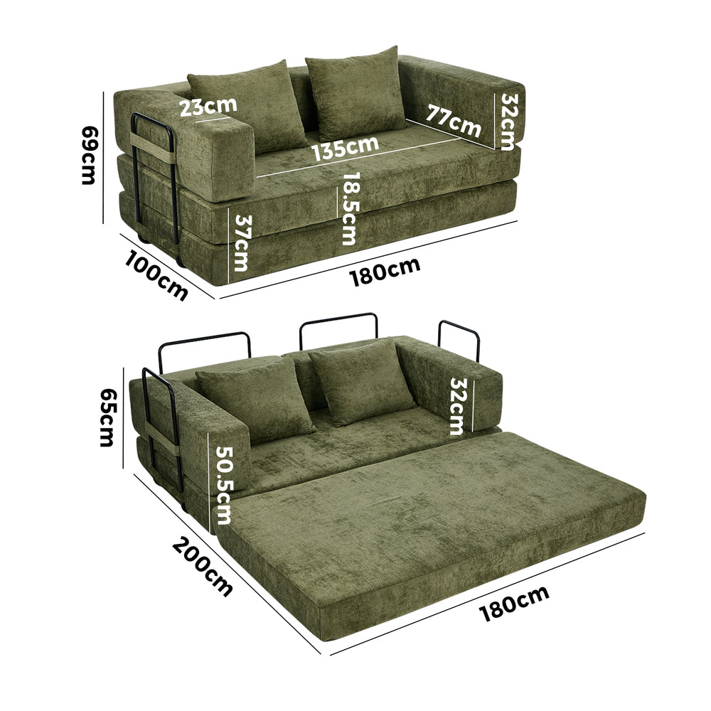 Elena 3 Seater Compressed Sofa Bed Green