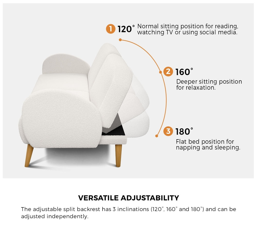 Kael 3 Seater Sofa Bed White