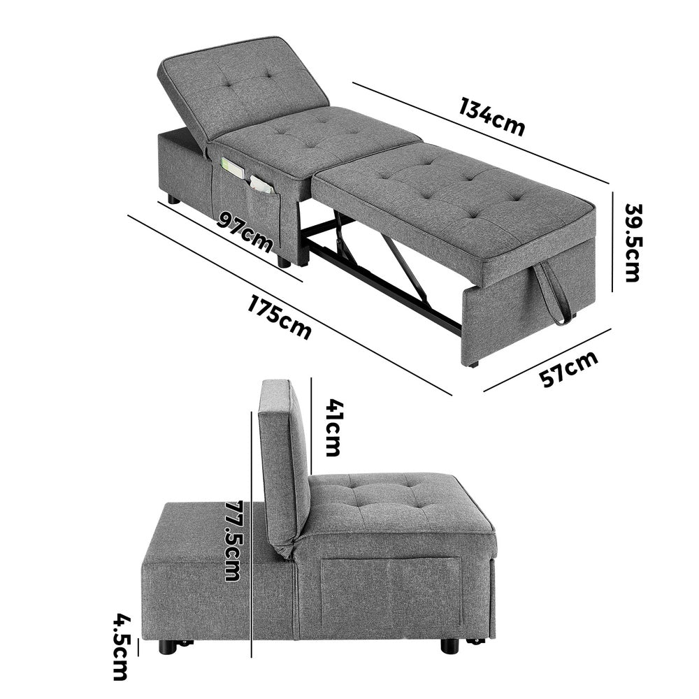 Caribou 1 Seater convertible Sofa Bed Gray