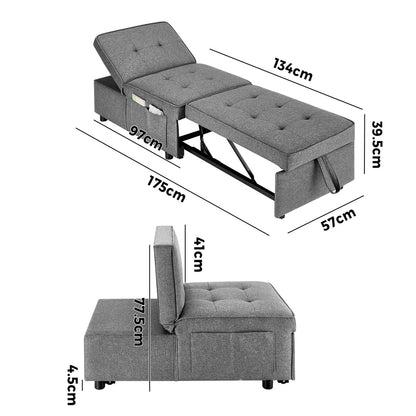 Caribou 1 Seater convertible Sofa Bed Grey