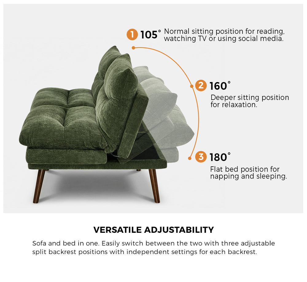 Allora 3 Seater Sofa Bed Green