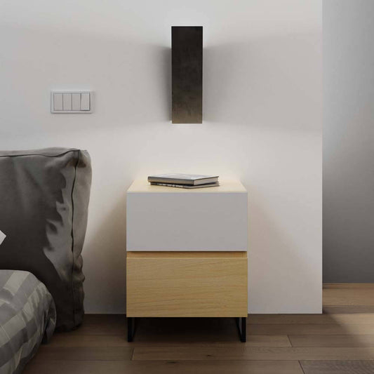 Monroe Bedside Table 2 Drawers woodgrain and white