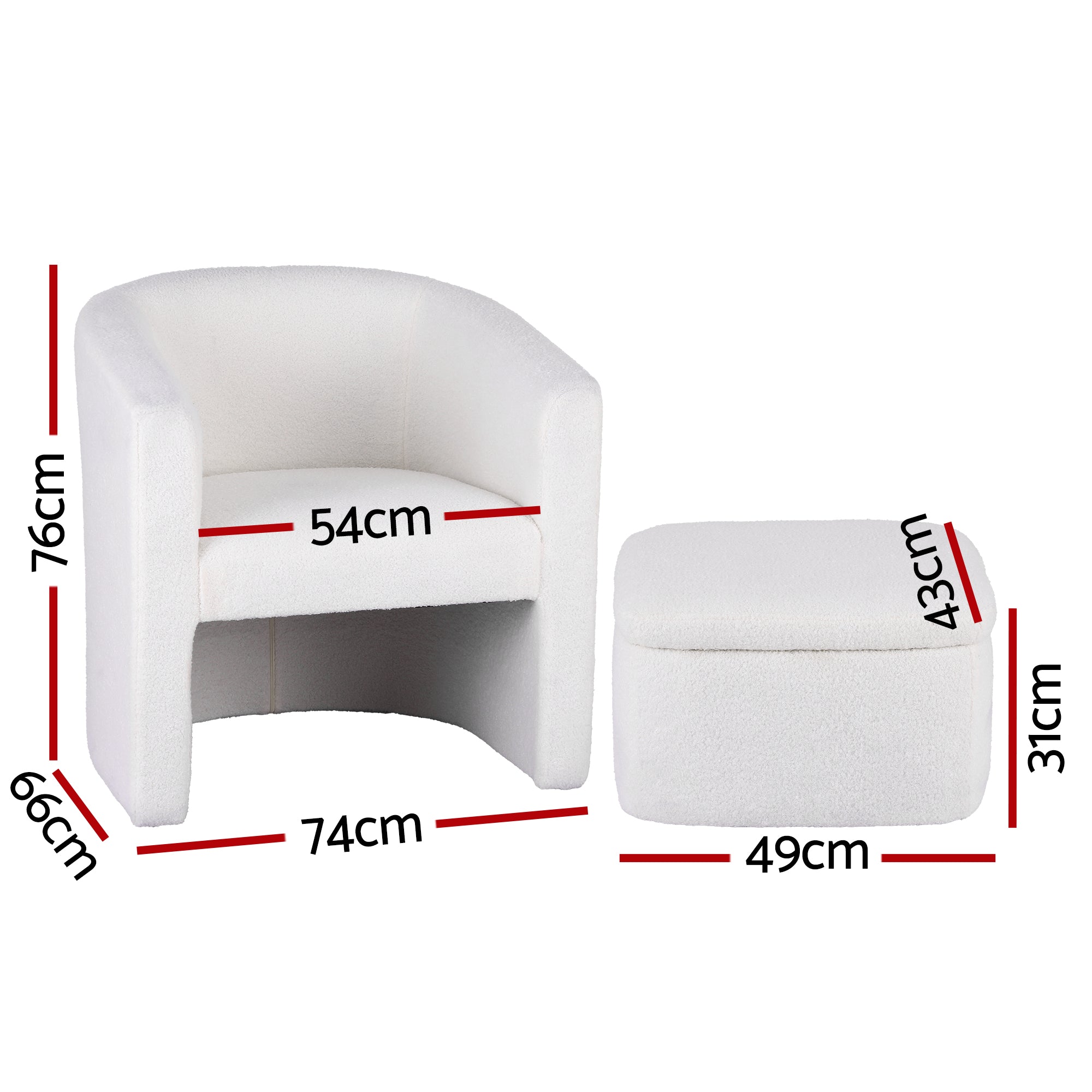 Charlier Boucle Armchair & Footstool Set White