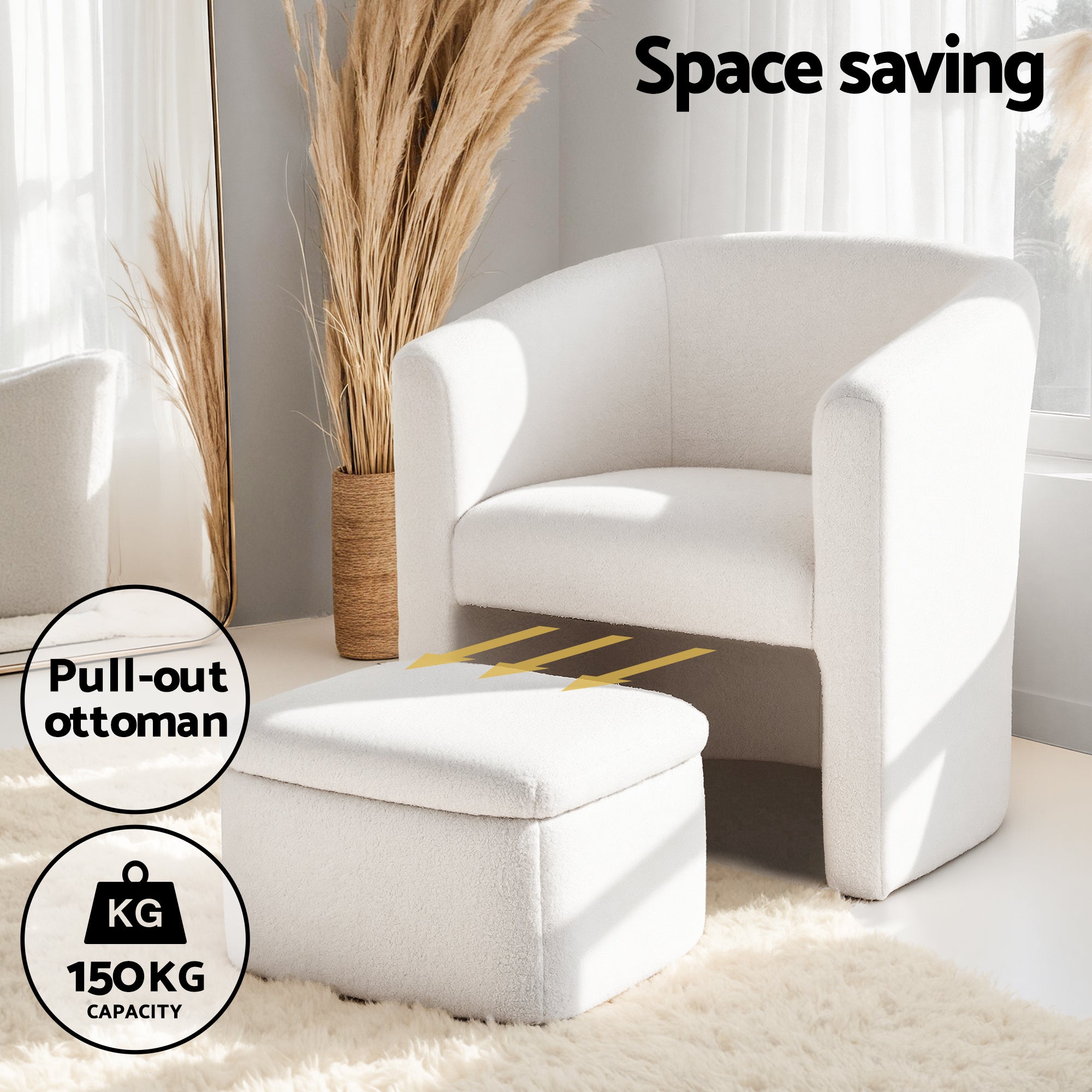 Charlier Boucle Armchair & Footstool Set White