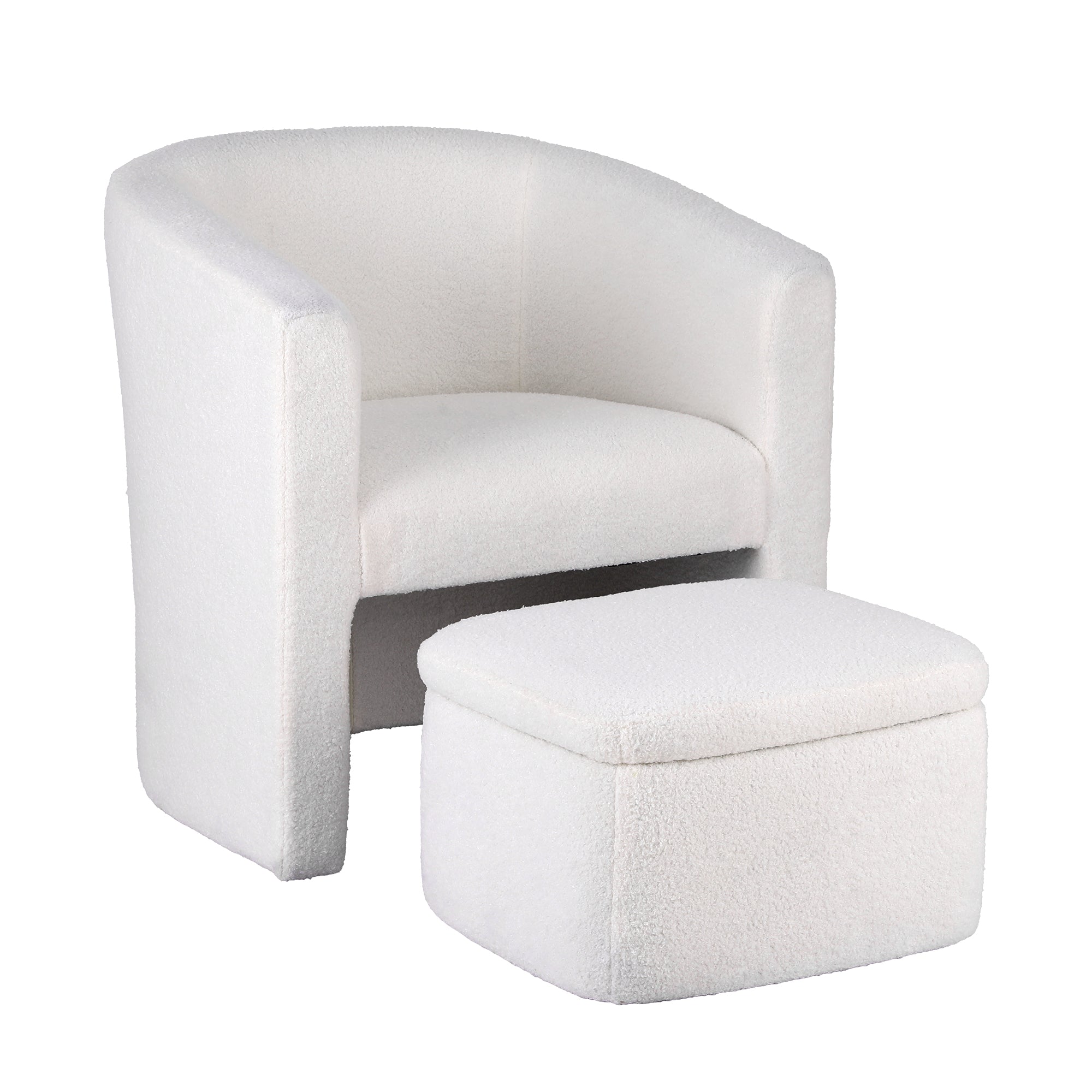 Charlier Boucle Armchair & Footstool Set White