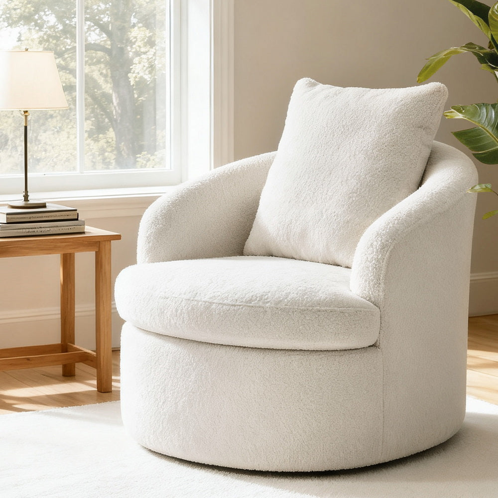 Killian Boucle Swivel Armchair White
