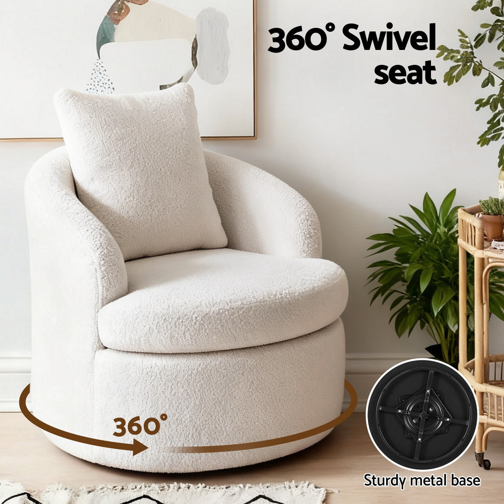 Killian Boucle Swivel Armchair White